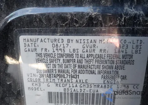 2017 Nissan Sentra Sv z USA, uszkodzony, nr VIN 3N1AB7AP9HL719431